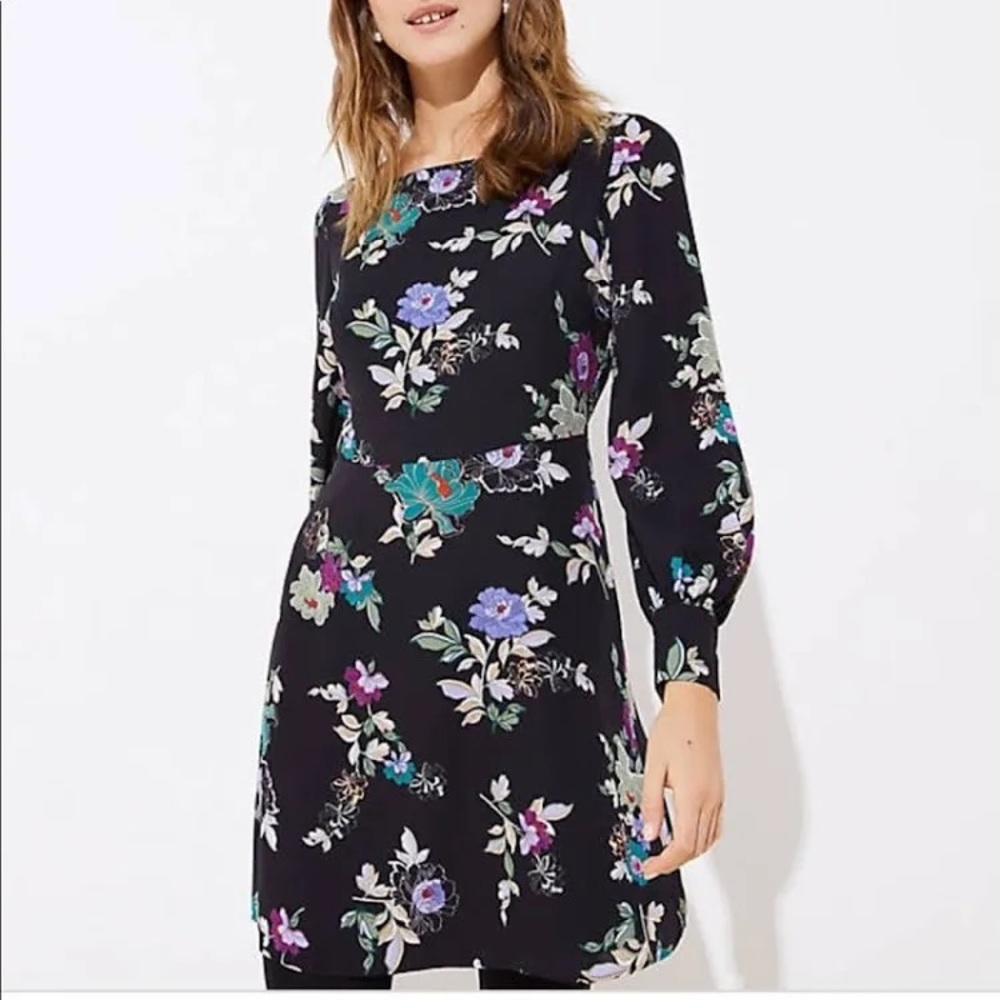 Petite LOFT Winter Garden Square Neck Flare Dress - 6P